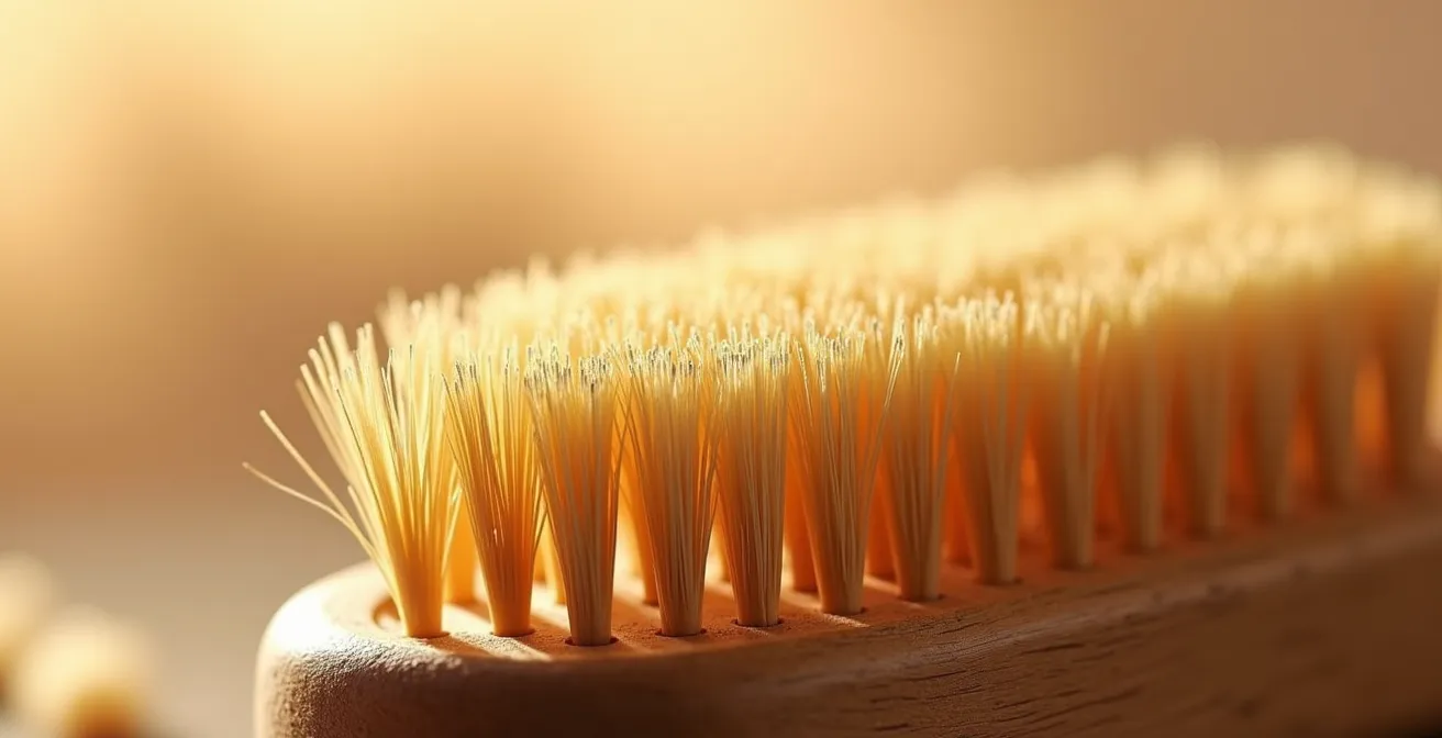 Detalle macro de cerdas de jabalí naturales mostrando su textura y estructura