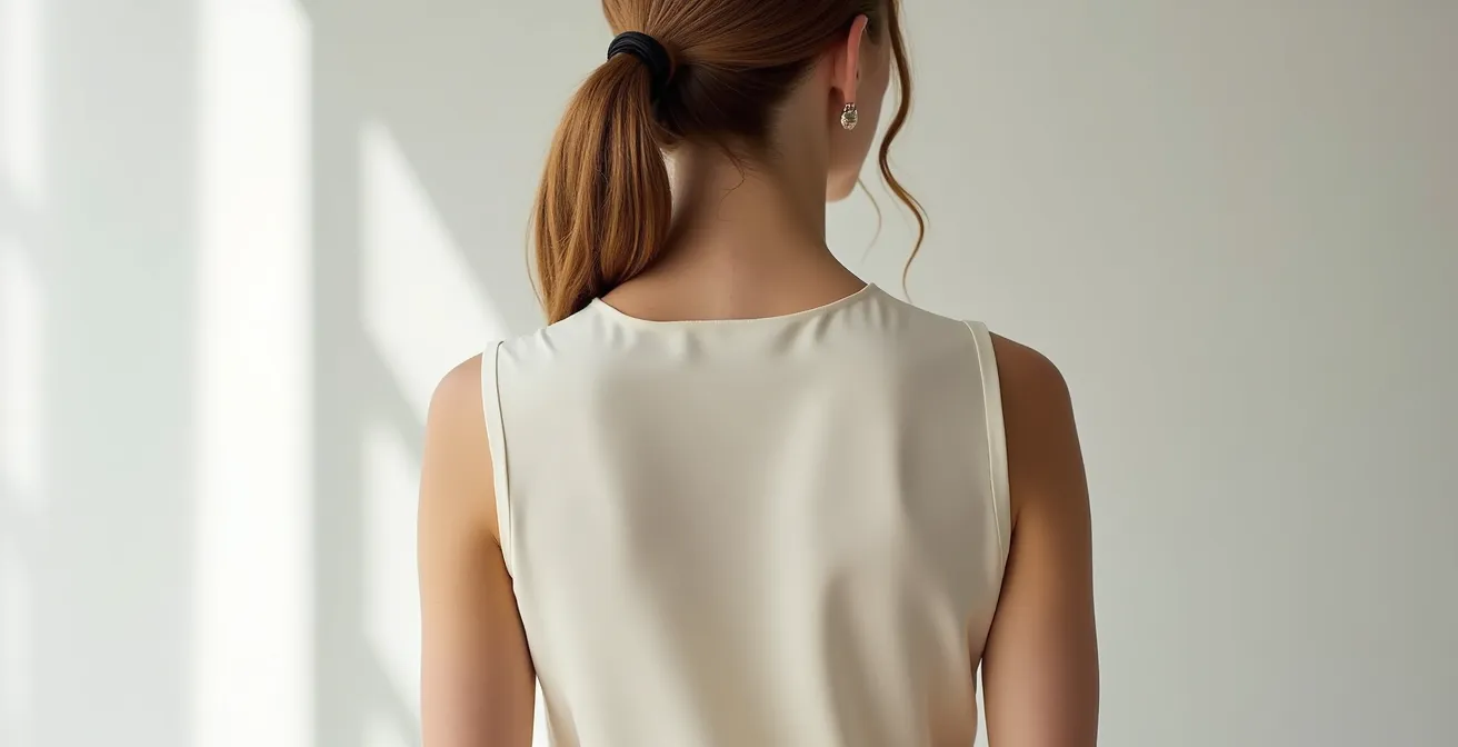 Comparación visual del ajuste correcto de hombros en túnica