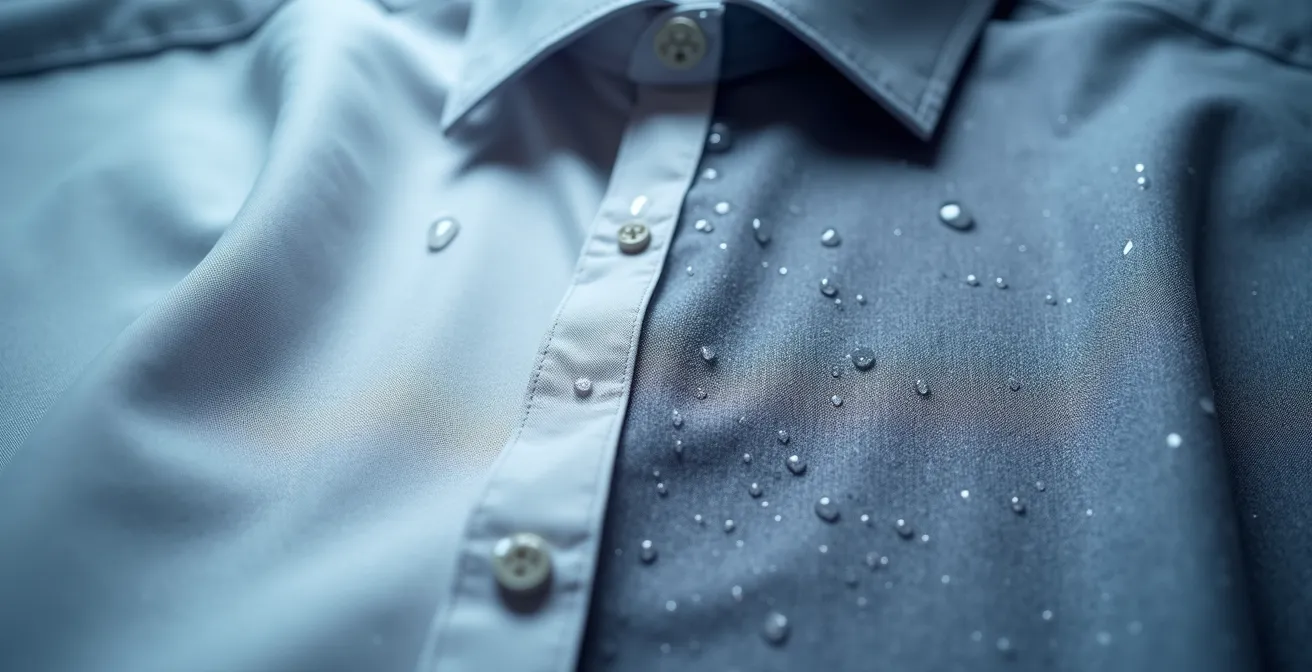 Comparación microscópica de tejidos de camisa y su capacidad de transpiración