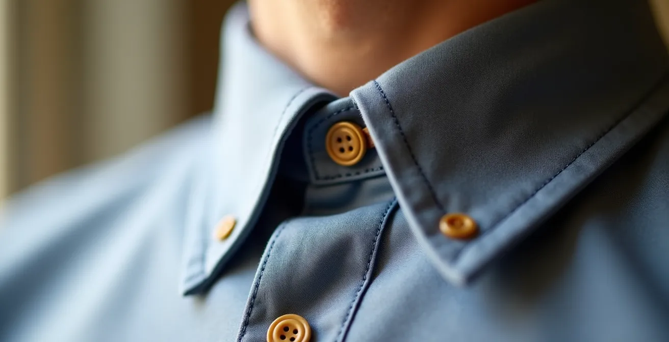Detalle de cuello button-down en camisa masculina profesional