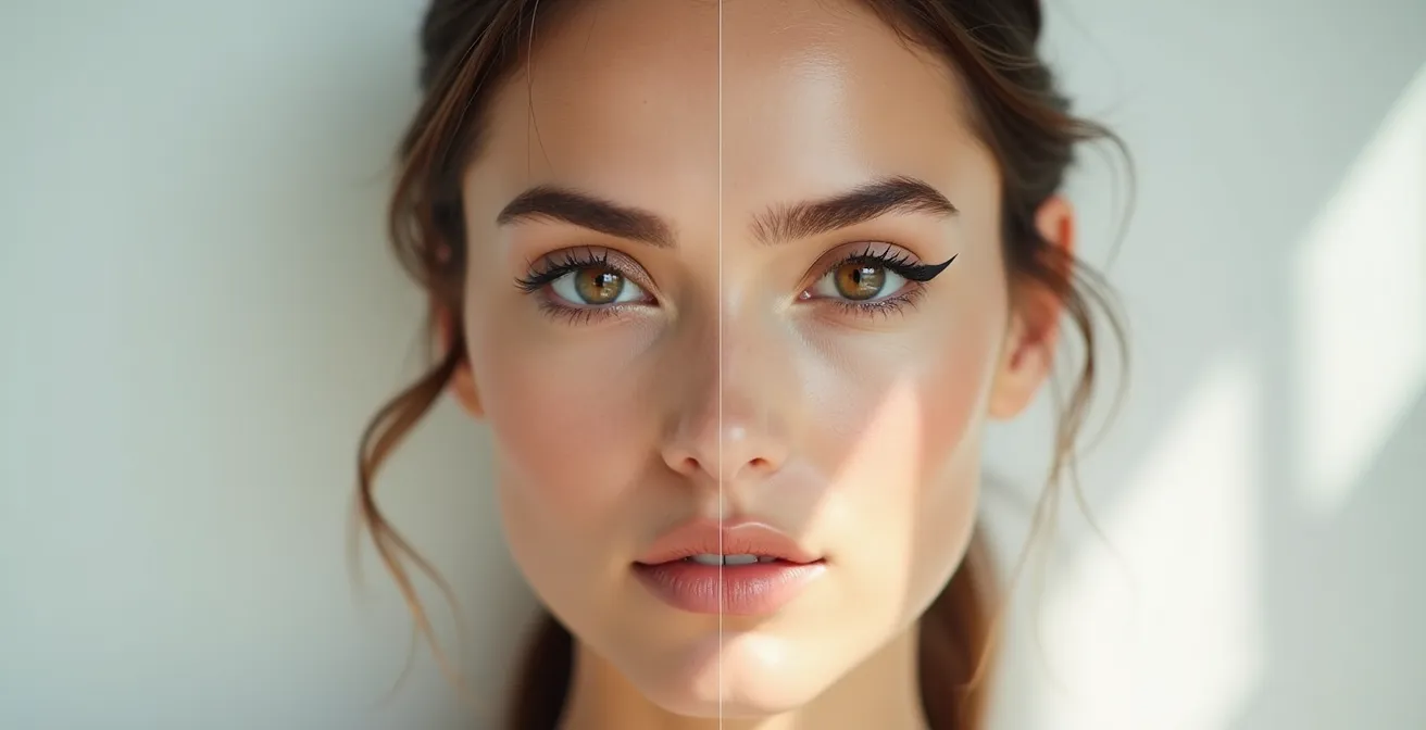 Comparación del efecto visual entre delineado fino y grueso en párpado caído