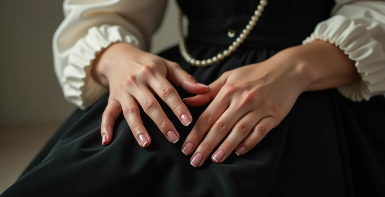 Detalle de manos en pose elegante estilo retrato clásico renacentista