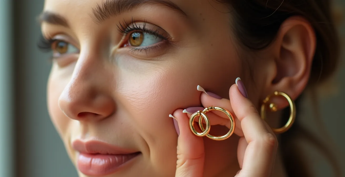 Comparación visual de diferentes tamaños de aretes dorados en rostro femenino