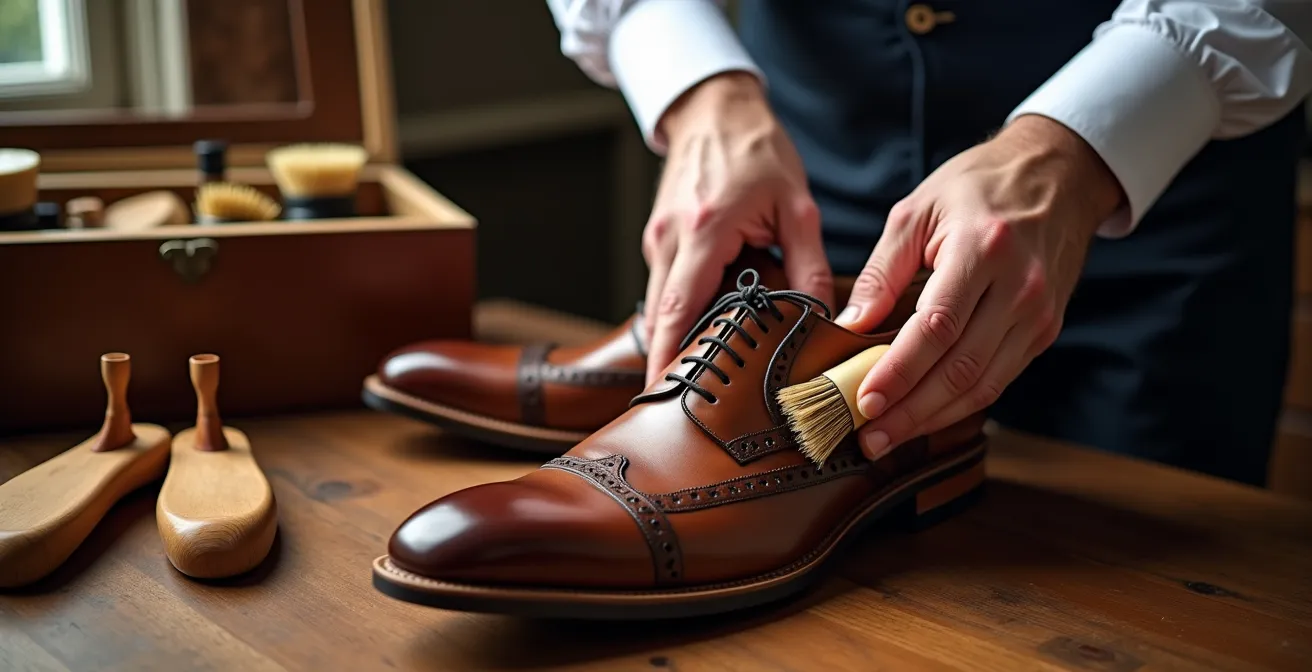 Zapatos Oxford de cuero con pátina desarrollada y construcción Goodyear visible